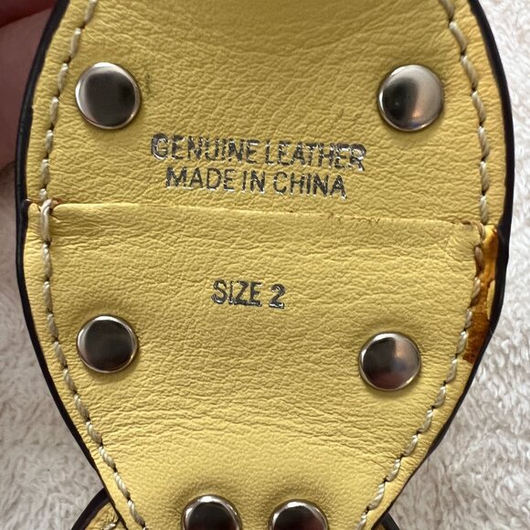 Karen Millen Yellow Leather Metal Studded Belt Size 2 Adjustable up to 36" Waist - Picture 7 of 9